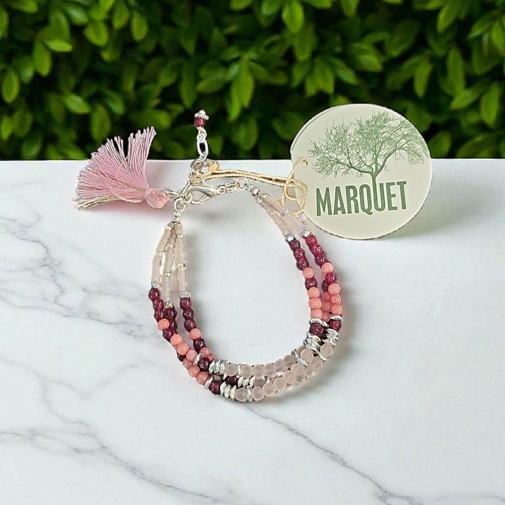Marquet Maia Pink and Silver Beaded Bracelet